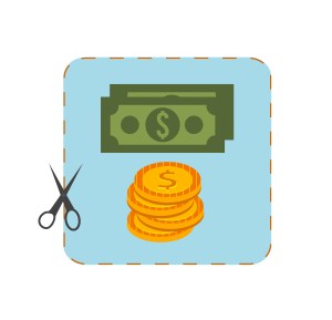Icon of coupon cutout with money